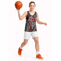 New Zealand Maori Taniko Basketball Jersey Red Kowhaiwhai Puhoro - Polynesian Pride