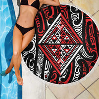 New Zealand Maori Taniko Beach Blanket Red Kowhaiwhai Puhoro