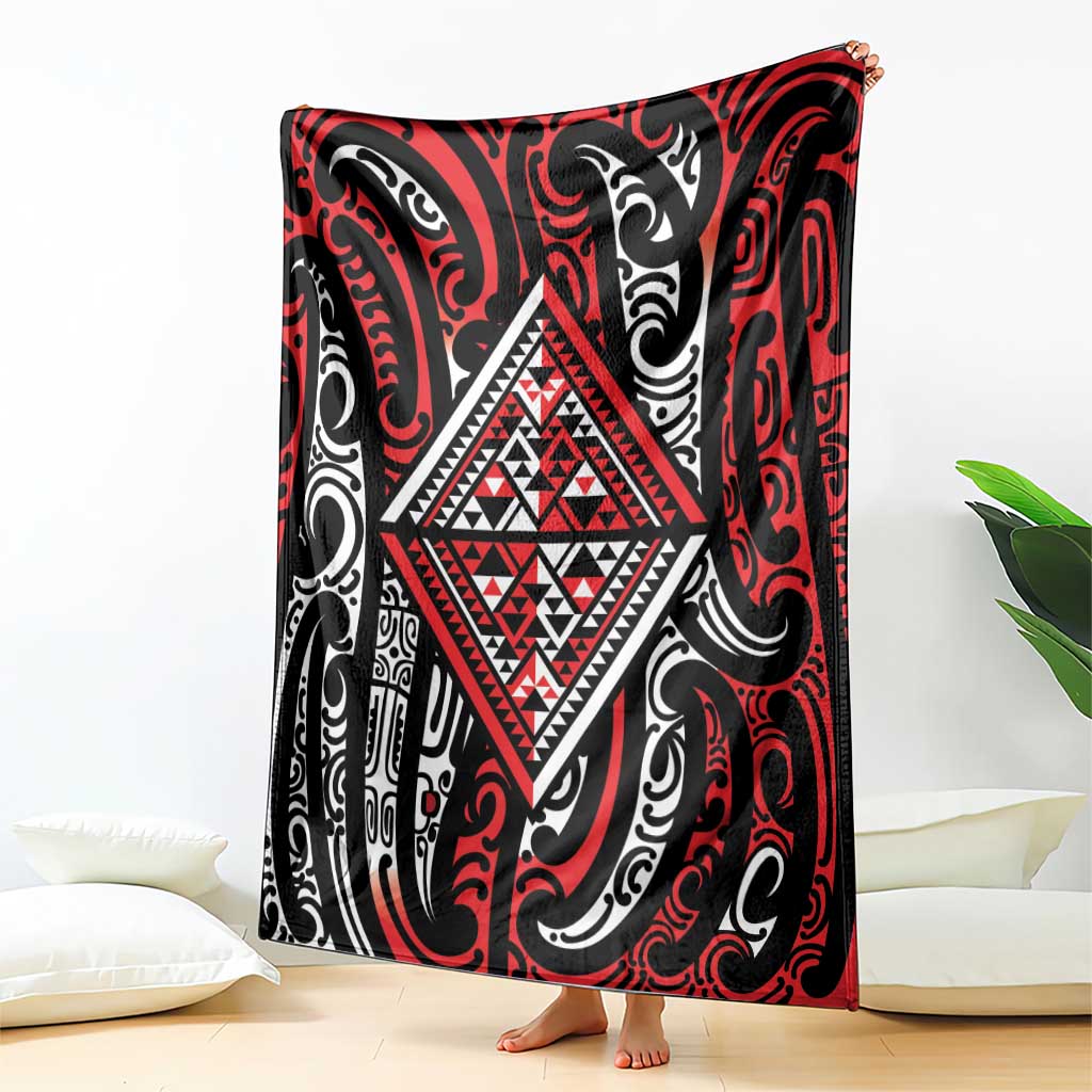 New Zealand Maori Taniko Blanket Red Kowhaiwhai Puhoro