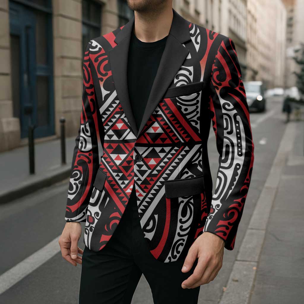 New Zealand Maori Taniko Blazer Red Kowhaiwhai Puhoro - Polynesian Pride