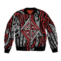 New Zealand Maori Taniko Bomber Jacket Red Kowhaiwhai Puhoro