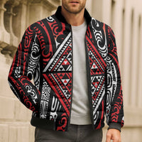 New Zealand Maori Taniko Bomber Puffer Jacket Red Kowhaiwhai Puhoro - Polynesian Pride