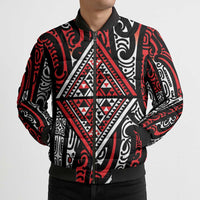 New Zealand Maori Taniko Bomber Puffer Jacket Red Kowhaiwhai Puhoro - Polynesian Pride