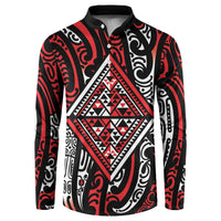 New Zealand Maori Taniko Button Sweatshirt Red Kowhaiwhai Puhoro LT9 Red - Polynesian Pride