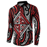 New Zealand Maori Taniko Button Sweatshirt Red Kowhaiwhai Puhoro LT9 - Polynesian Pride