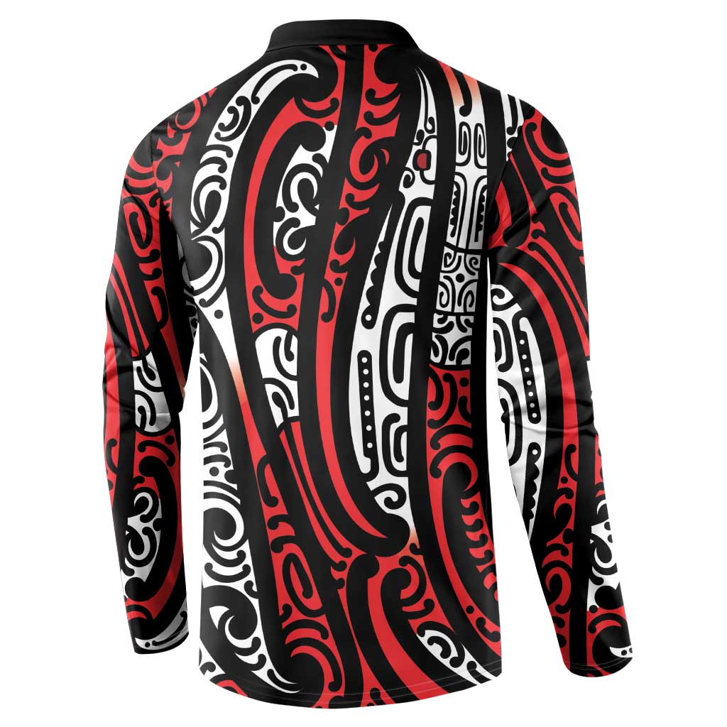 New Zealand Maori Taniko Button Sweatshirt Red Kowhaiwhai Puhoro LT9 - Polynesian Pride