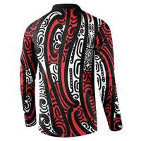 New Zealand Maori Taniko Button Sweatshirt Red Kowhaiwhai Puhoro LT9 - Polynesian Pride