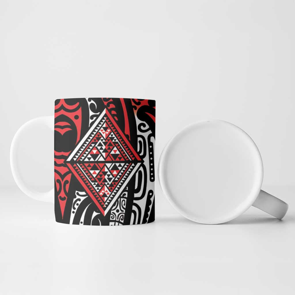 New Zealand Maori Taniko Ceramic Mug Red Kowhaiwhai Puhoro - Polynesian Pride
