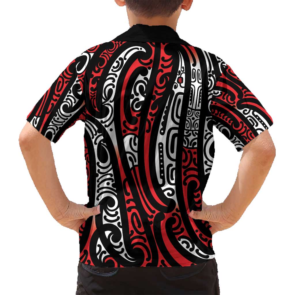 New Zealand Maori Taniko Family Matching Puletasi and Hawaiian Shirt Red Kowhaiwhai Puhoro LT9 - Polynesian Pride