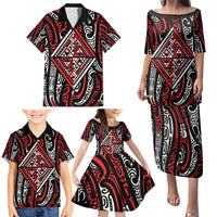 New Zealand Maori Taniko Family Matching Puletasi and Hawaiian Shirt Red Kowhaiwhai Puhoro LT9 - Polynesian Pride