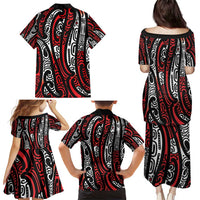New Zealand Maori Taniko Family Matching Puletasi and Hawaiian Shirt Red Kowhaiwhai Puhoro LT9 - Polynesian Pride