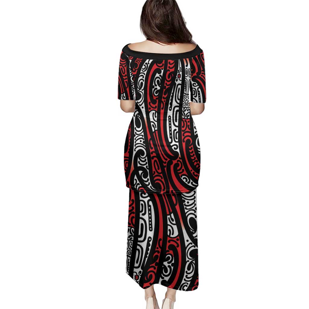New Zealand Maori Taniko Family Matching Puletasi and Hawaiian Shirt Red Kowhaiwhai Puhoro LT9 - Polynesian Pride