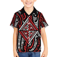 New Zealand Maori Taniko Family Matching Puletasi and Hawaiian Shirt Red Kowhaiwhai Puhoro LT9 Son's Shirt Red - Polynesian Pride