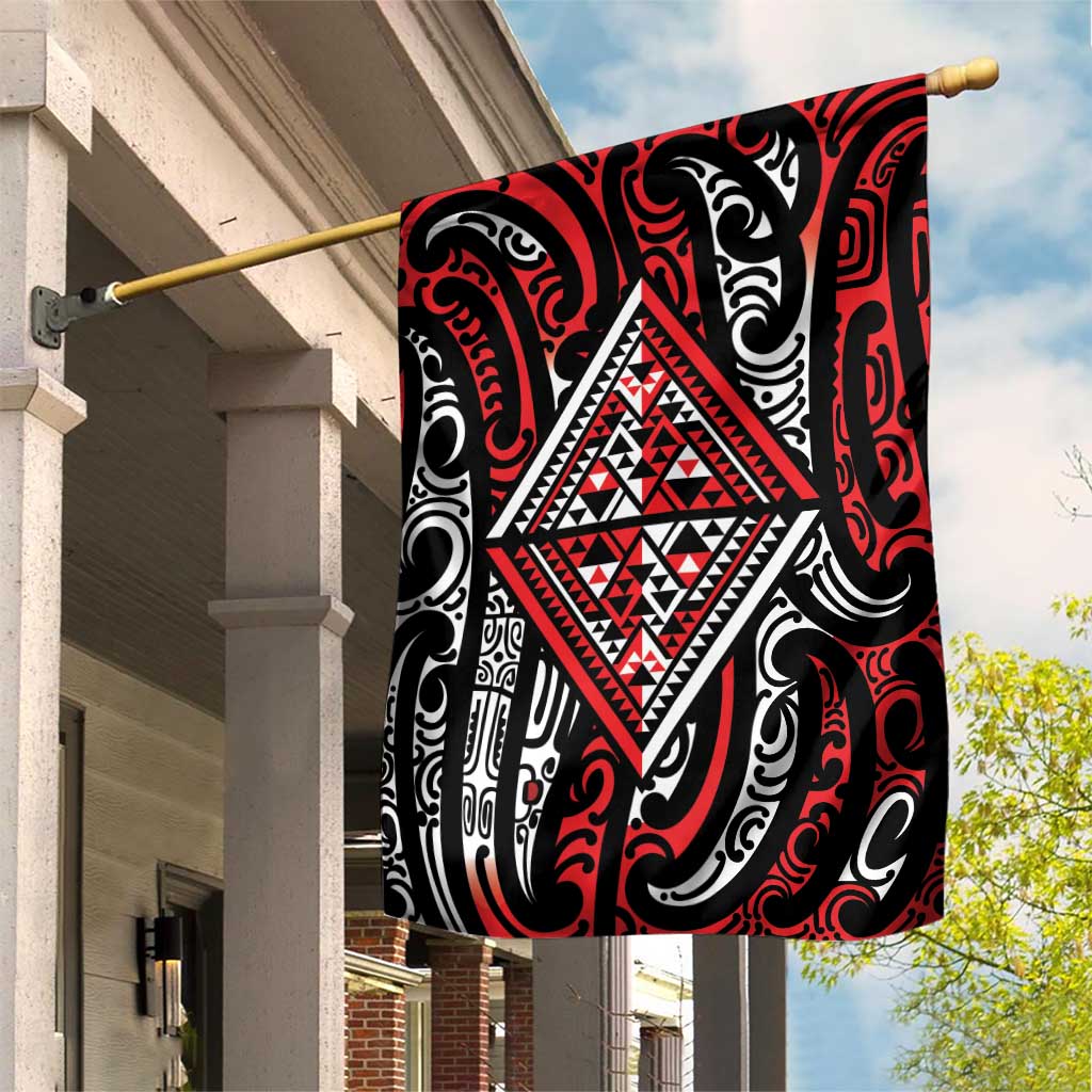 New Zealand Maori Taniko Garden Flag Red Kowhaiwhai Puhoro
