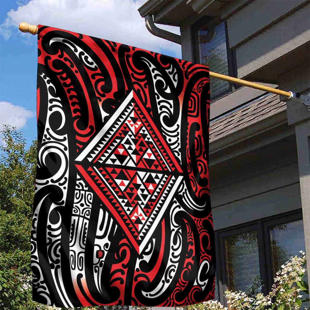 New Zealand Maori Taniko Garden Flag Red Kowhaiwhai Puhoro