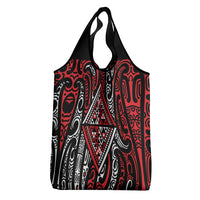 New Zealand Maori Taniko Grocery Bag Red Kowhaiwhai Puhoro