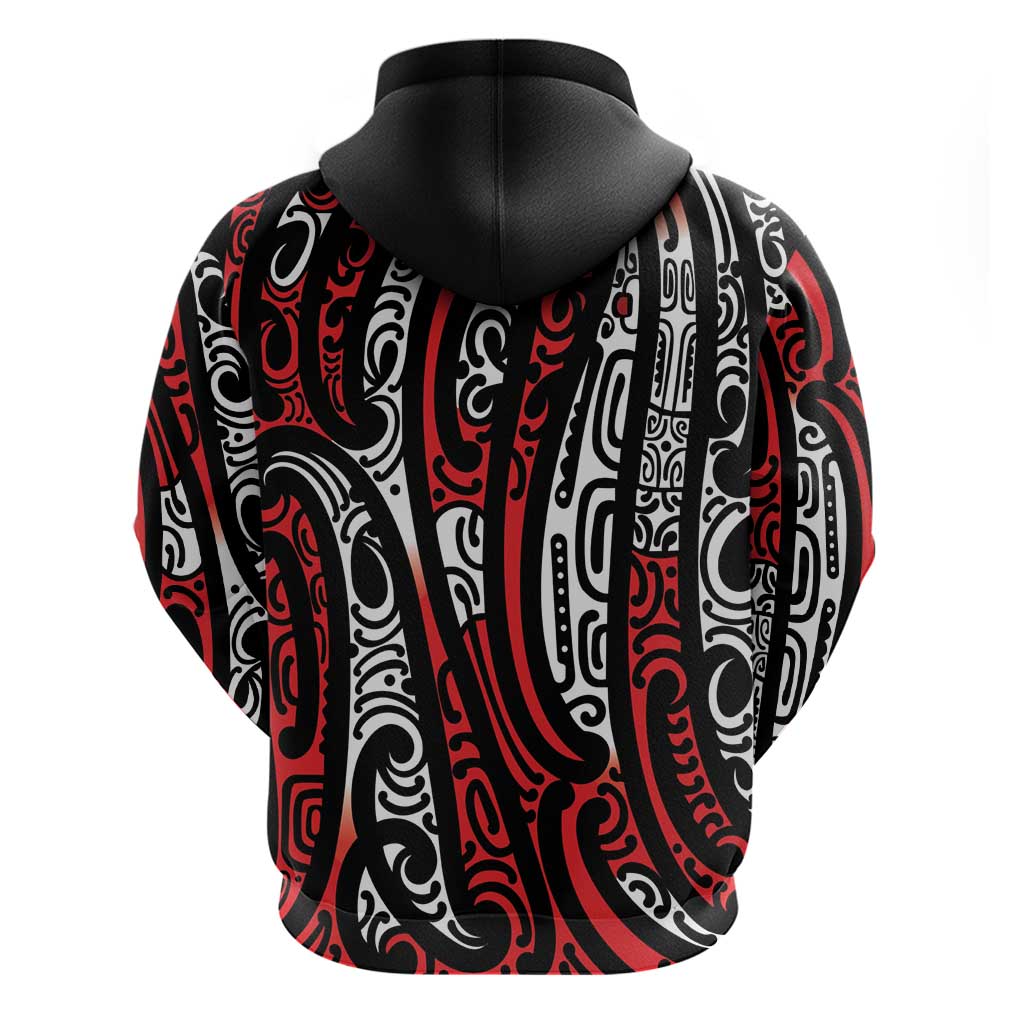 New Zealand Maori Taniko Hoodie Red Kowhaiwhai Puhoro