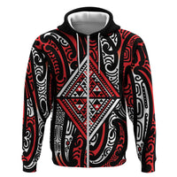 New Zealand Maori Taniko Hoodie Red Kowhaiwhai Puhoro