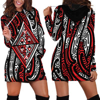 New Zealand Maori Taniko Hoodie Dress Red Kowhaiwhai Puhoro