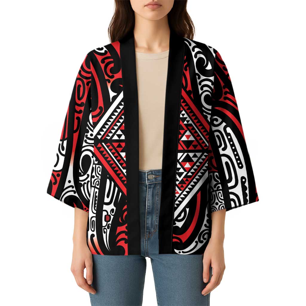 New Zealand Maori Taniko Kimono Red Kowhaiwhai Puhoro - Polynesian Pride