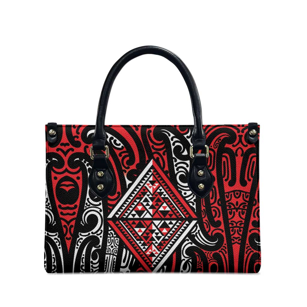 New Zealand Maori Taniko Leather Bag Red Kowhaiwhai Puhoro - Polynesian Pride