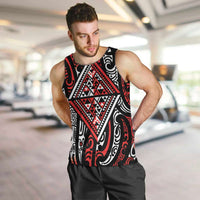 New Zealand Maori Taniko Men Tank Top Red Kowhaiwhai Puhoro