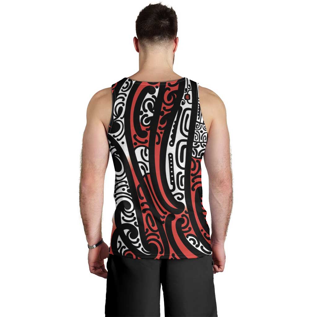 New Zealand Maori Taniko Men Tank Top Red Kowhaiwhai Puhoro