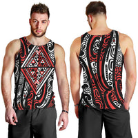 New Zealand Maori Taniko Men Tank Top Red Kowhaiwhai Puhoro