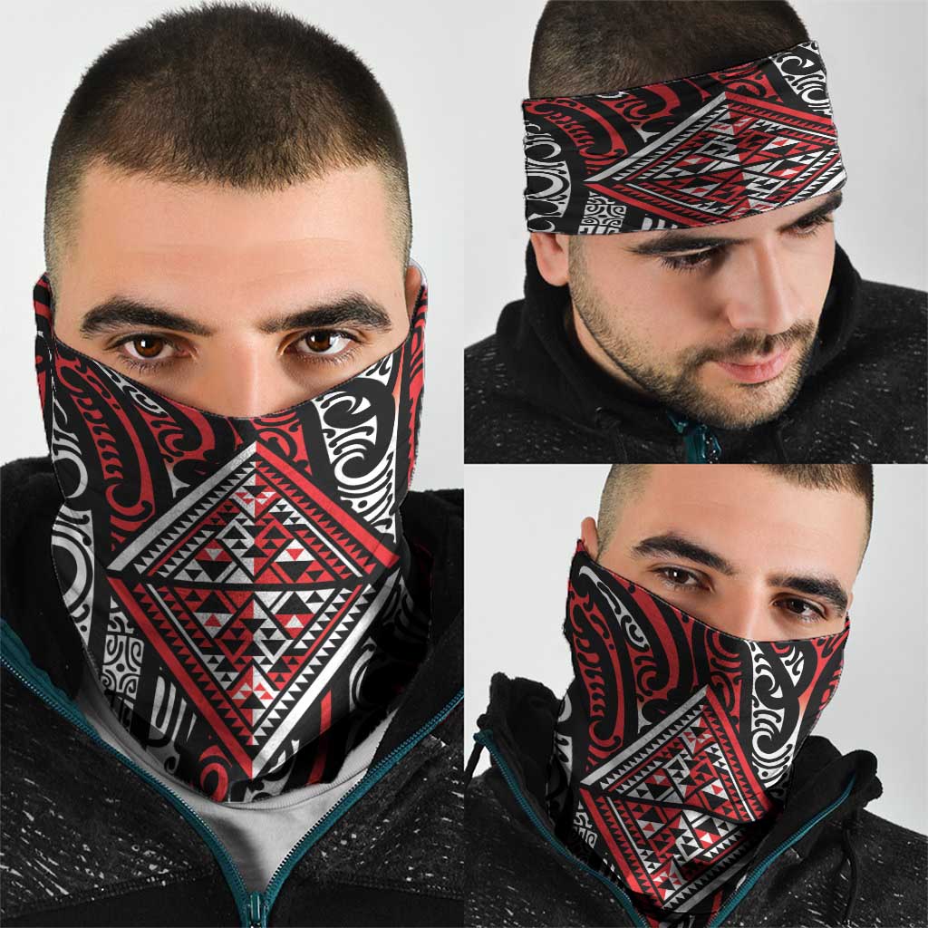 New Zealand Maori Taniko Neck Gaiter Red Kowhaiwhai Puhoro - Polynesian Pride