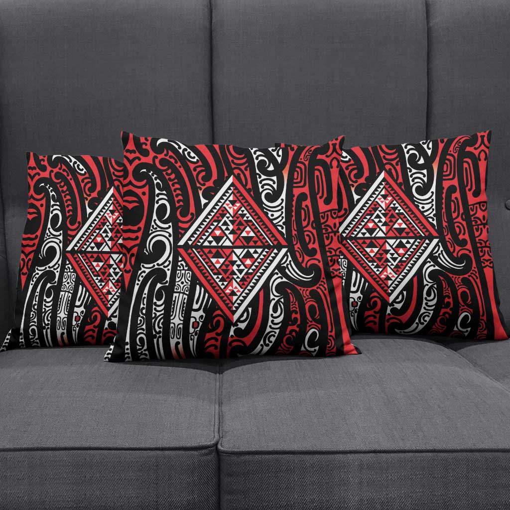 New Zealand Maori Taniko Pillow Cover Red Kowhaiwhai Puhoro - Polynesian Pride