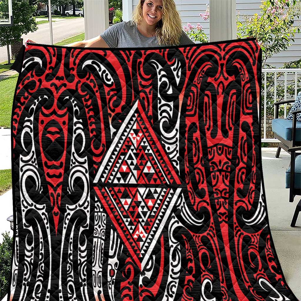 New Zealand Maori Taniko Quilt Red Kowhaiwhai Puhoro