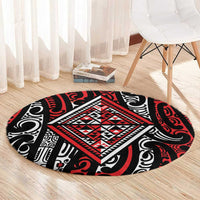 New Zealand Maori Taniko Round Carpet Red Kowhaiwhai Puhoro