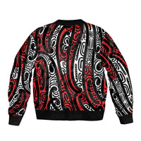 New Zealand Maori Taniko Sleeve Zip Bomber Jacket Red Kowhaiwhai Puhoro