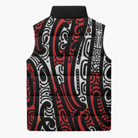 New Zealand Maori Taniko Sleeveless Puffer Jacket Red Kowhaiwhai Puhoro - Polynesian Pride