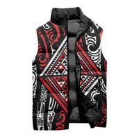 New Zealand Maori Taniko Sleeveless Puffer Jacket Red Kowhaiwhai Puhoro - Polynesian Pride