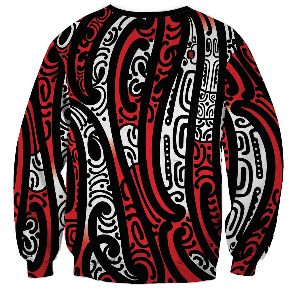 New Zealand Maori Taniko Sweatshirt Red Kowhaiwhai Puhoro
