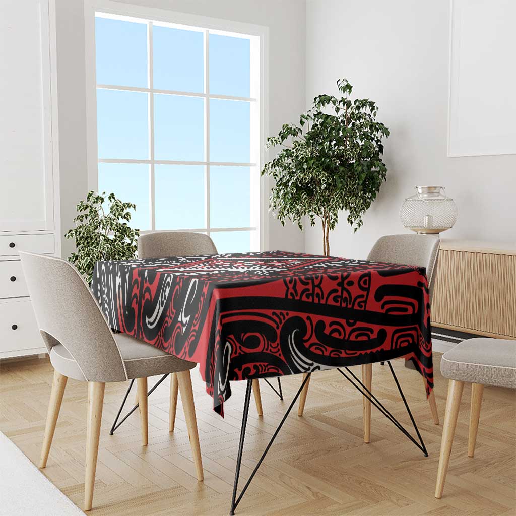 New Zealand Maori Taniko Tablecloth Red Kowhaiwhai Puhoro