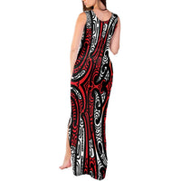 New Zealand Maori Taniko Tank Maxi Dress Red Kowhaiwhai Puhoro