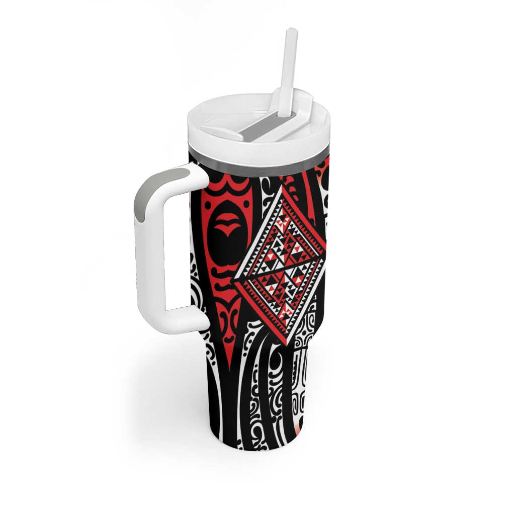New Zealand Maori Taniko Tumbler With Handle Red Kowhaiwhai Puhoro