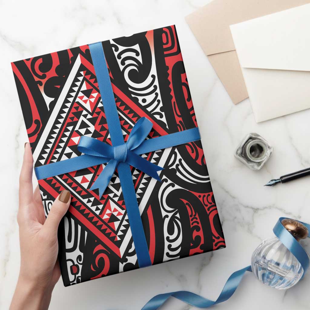 New Zealand Maori Taniko Wrapping Paper Red Kowhaiwhai Puhoro - Polynesian Pride