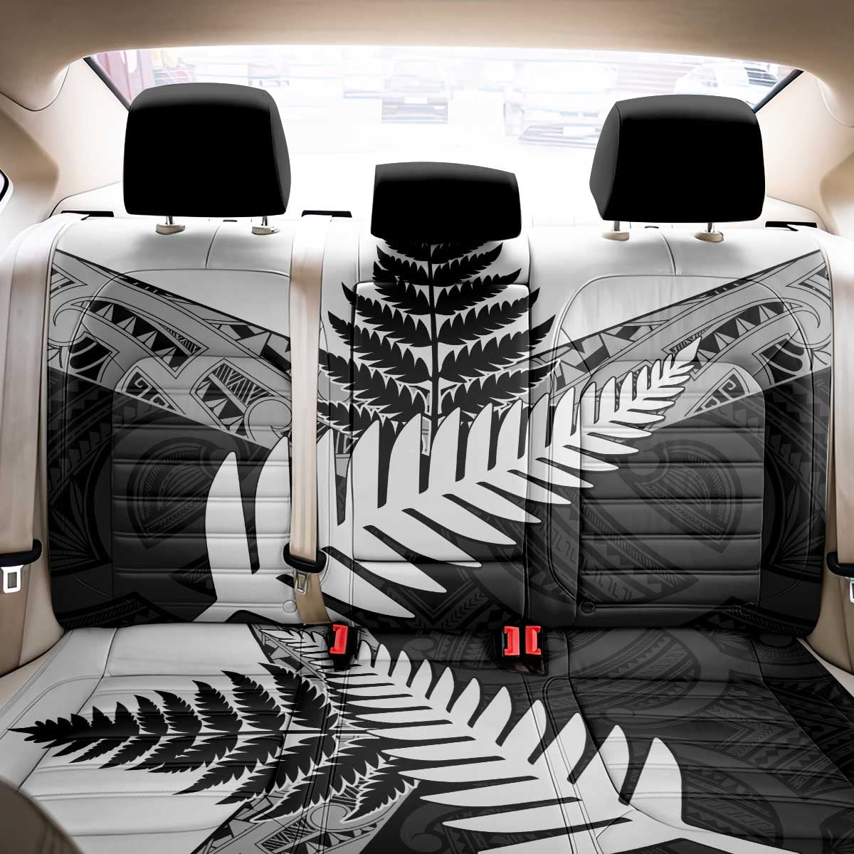 New Zealand Silver Fern Back Car Seat Cover Maori Koru Mixed Taniko Pattern