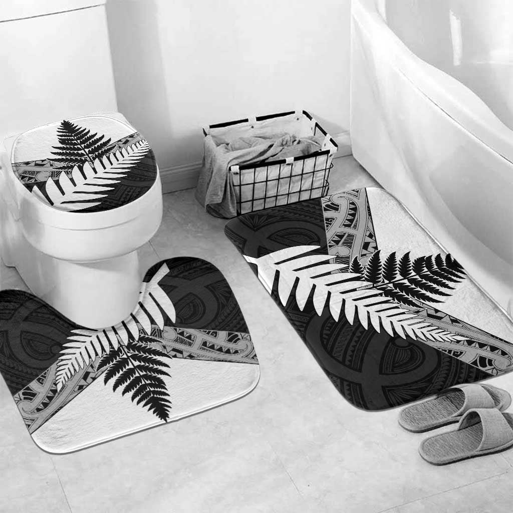 New Zealand Silver Fern Bathroom Set Maori Koru Mixed Taniko Pattern - Polynesian Pride