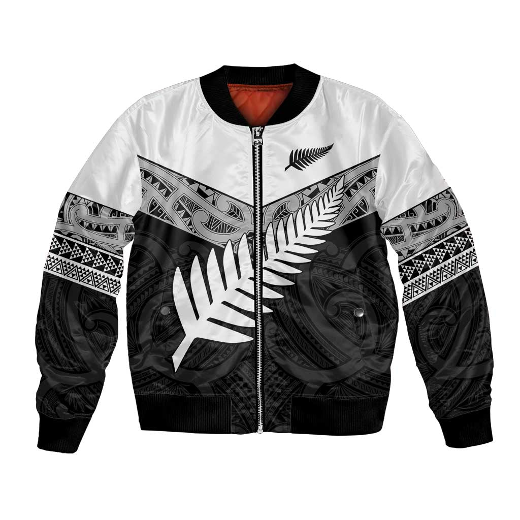 New Zealand Silver Fern Bomber Jacket Maori Koru Mixed Taniko Pattern
