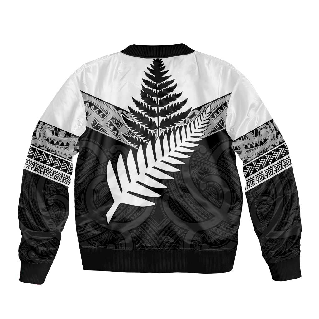 New Zealand Silver Fern Bomber Jacket Maori Koru Mixed Taniko Pattern