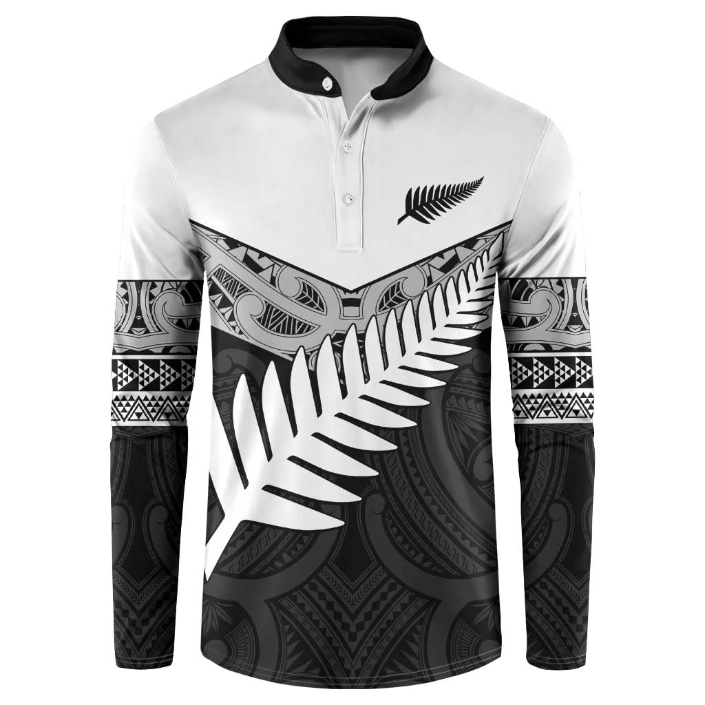 New Zealand Silver Fern Button Sweatshirt Maori Koru Mixed Taniko Pattern