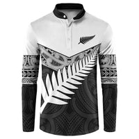 New Zealand Silver Fern Button Sweatshirt Maori Koru Mixed Taniko Pattern