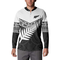 New Zealand Silver Fern Button Sweatshirt Maori Koru Mixed Taniko Pattern