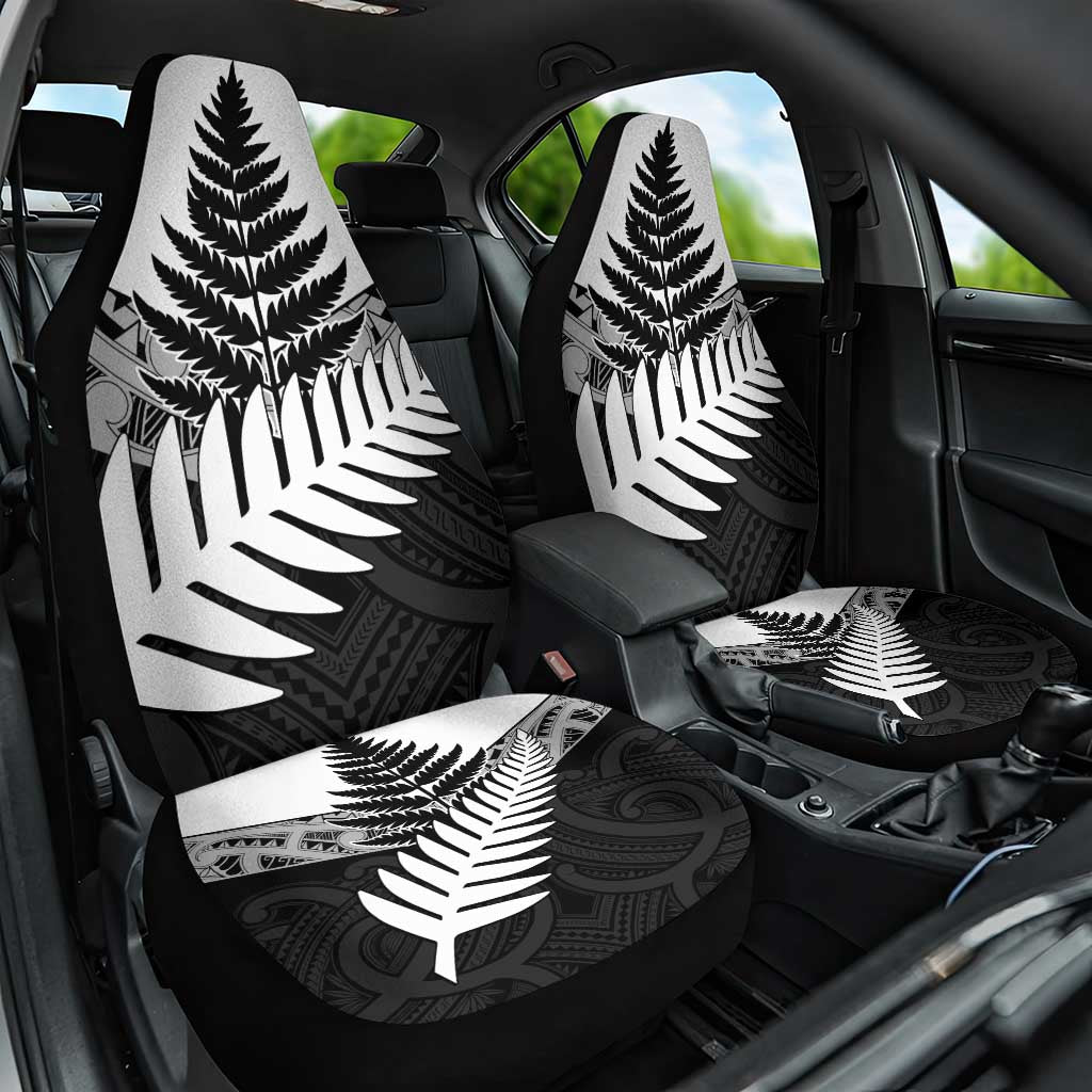 New Zealand Silver Fern Car Seat Cover Maori Koru Mixed Taniko Pattern