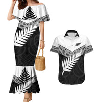 New Zealand Silver Fern Couples Matching Mermaid Dress and Hawaiian Shirt Maori Koru Mixed Taniko Pattern