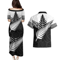 New Zealand Silver Fern Couples Matching Puletasi and Hawaiian Shirt Maori Koru Mixed Taniko Pattern